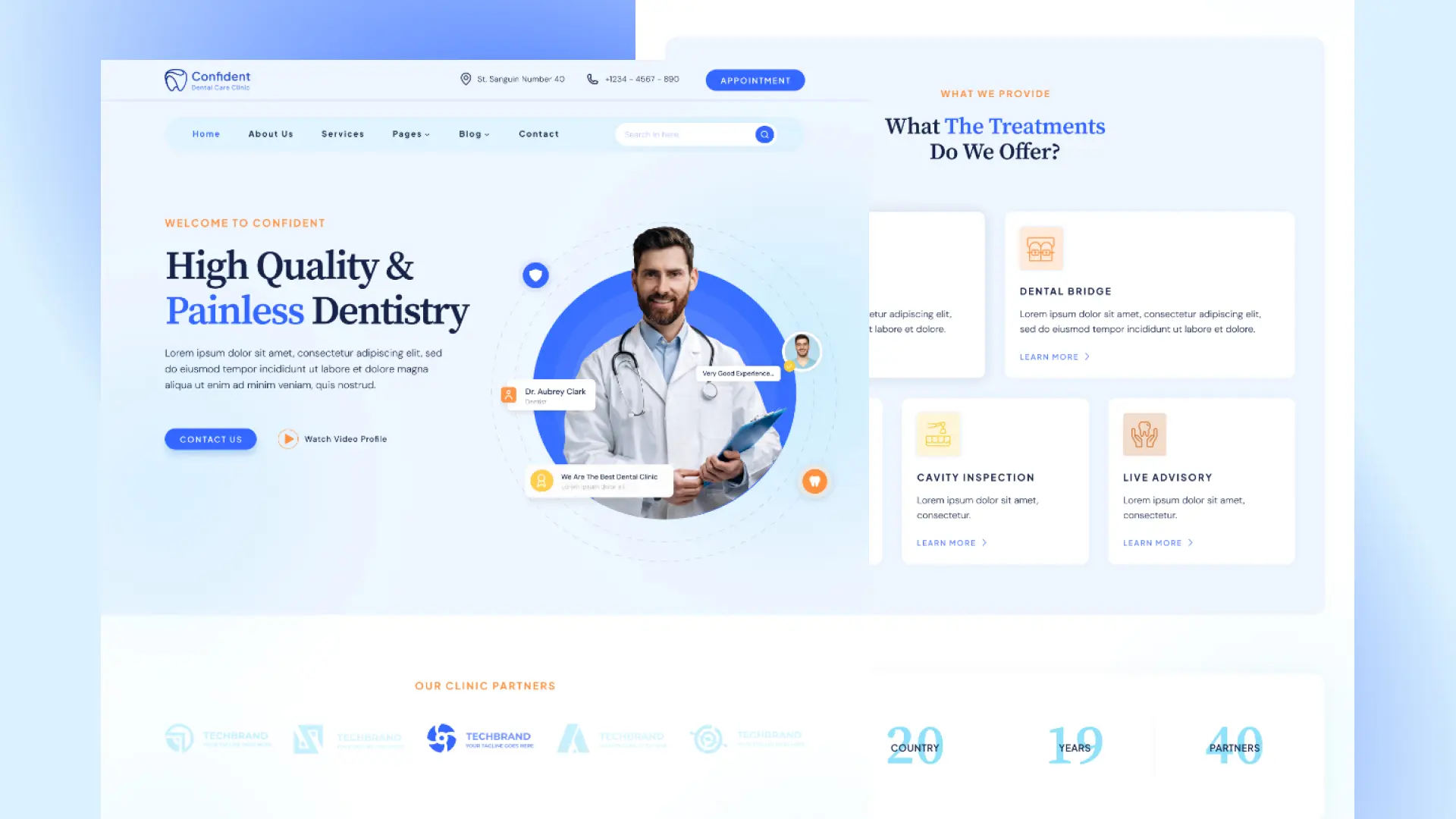 Site institucional moderno para clínica dentária com SEO otimizado
