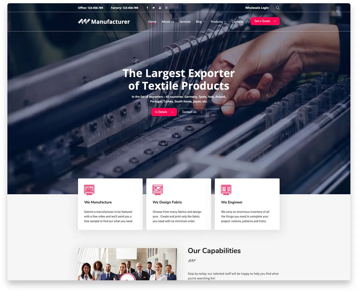 Site desenvolvido para indústria têxtil com catálogo de produtos